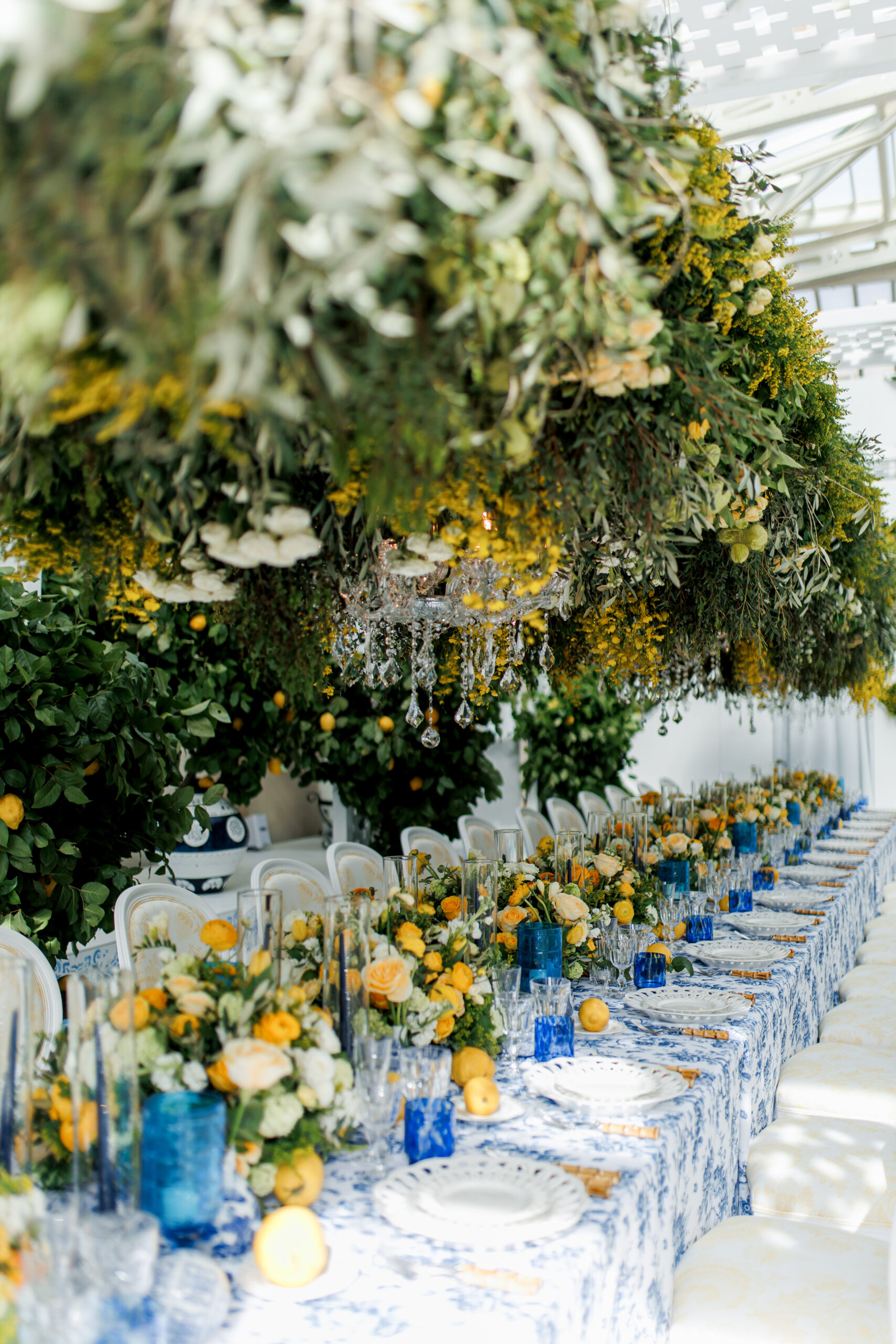 Blue and yellow themed party decor